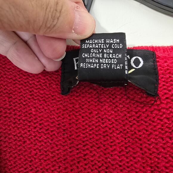 Vintage Sweater Vest Pronto Gold Floral Embroidered Red Knit Buttons L - Picture 7 of 8